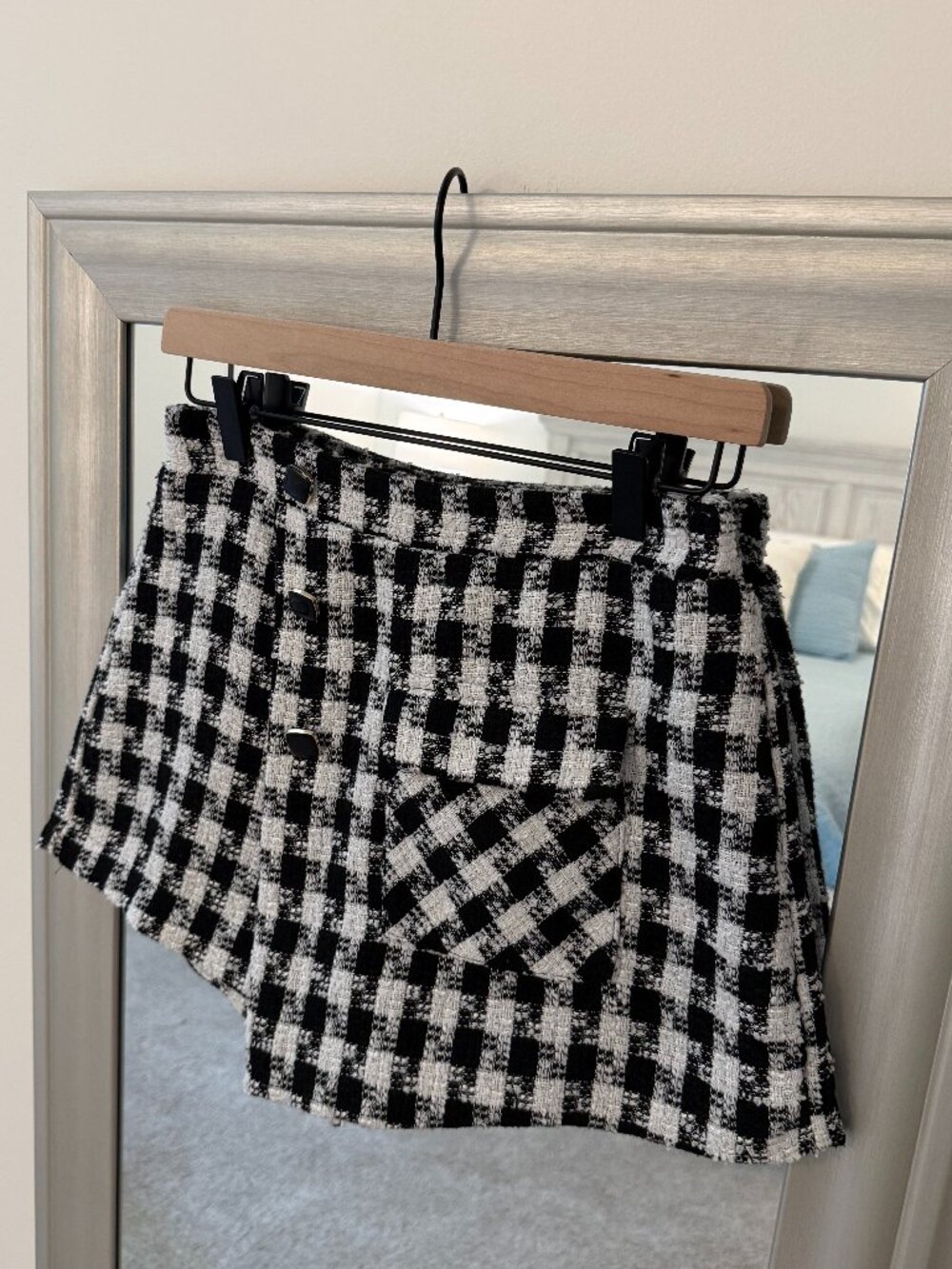 TCEC Women's White & Black Gingham Faux Wrap Lined Shorts Size S